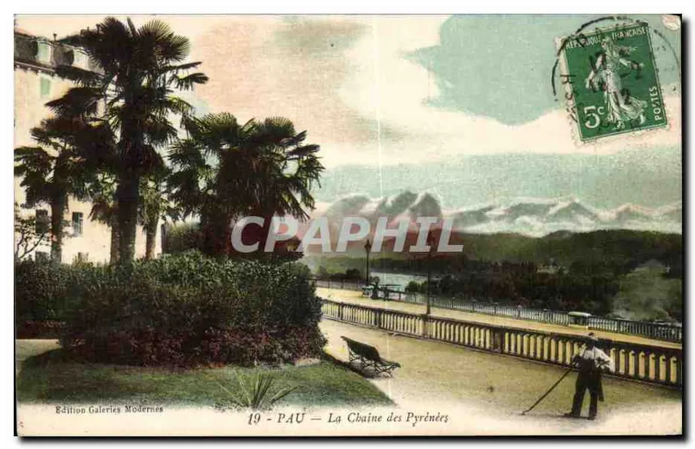 PAU — A Cadeia dos Pirineus — Edição Galeries Modernes, n°19 - Frente
