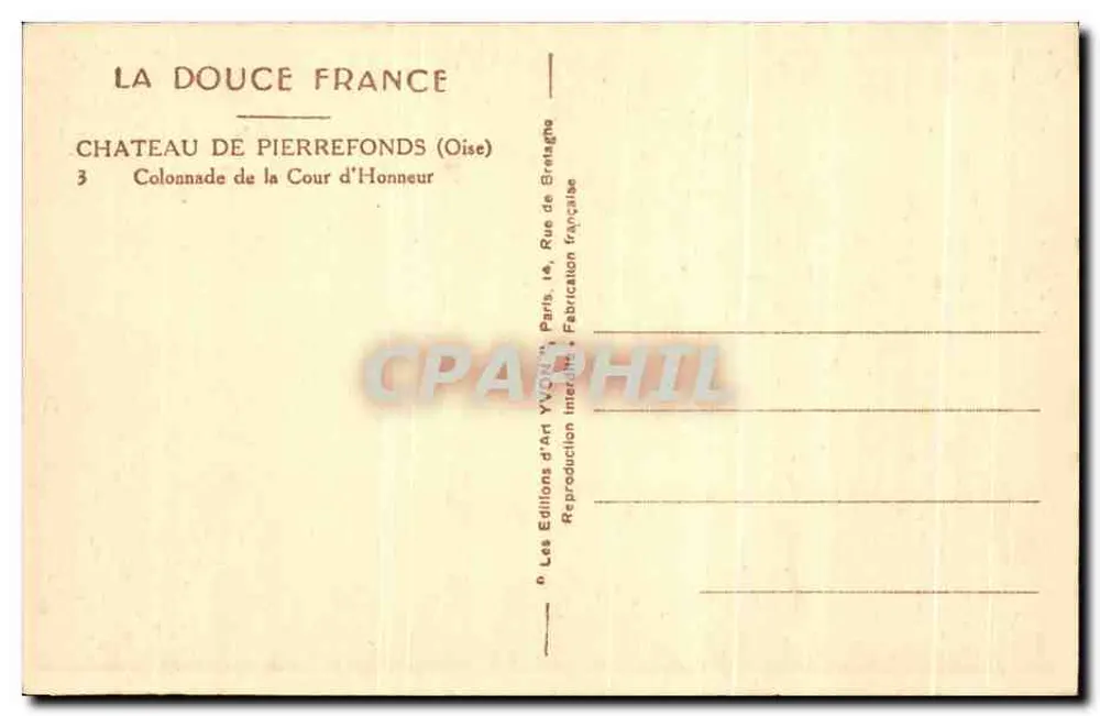 Castelo de Pierrefonds — Colunata da Cour d'Honneur — Edições d'Art YVON, Paris - Verso