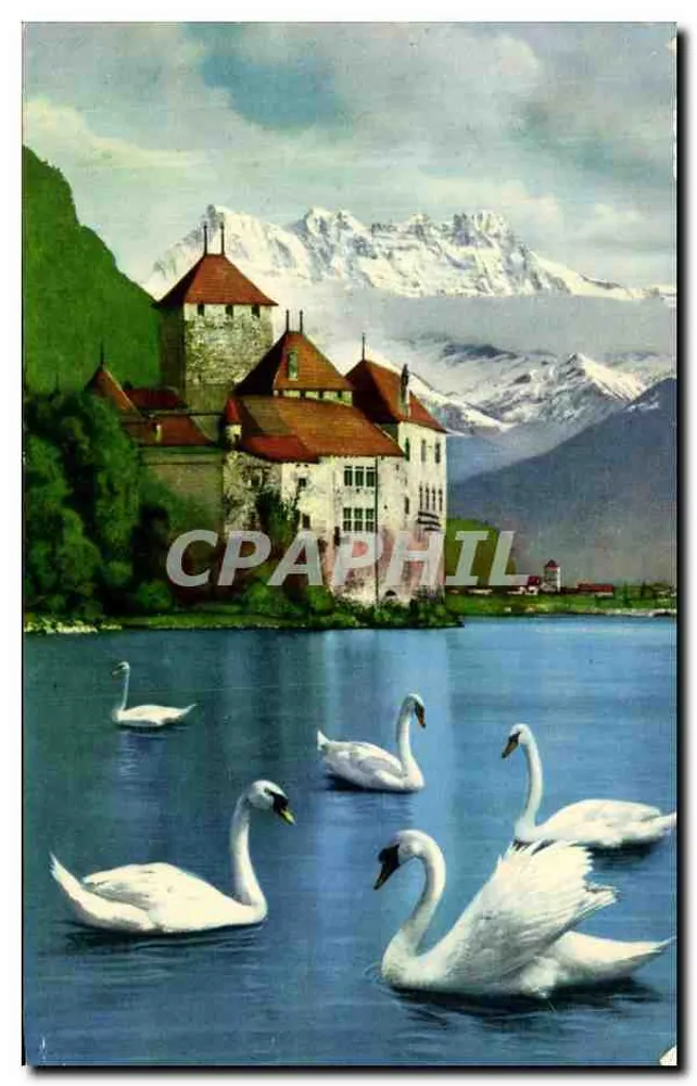 Schloss Chillon — Lac Léman und Dents du Midi — Édition Jaeger Genève n°215 - Vorderseite