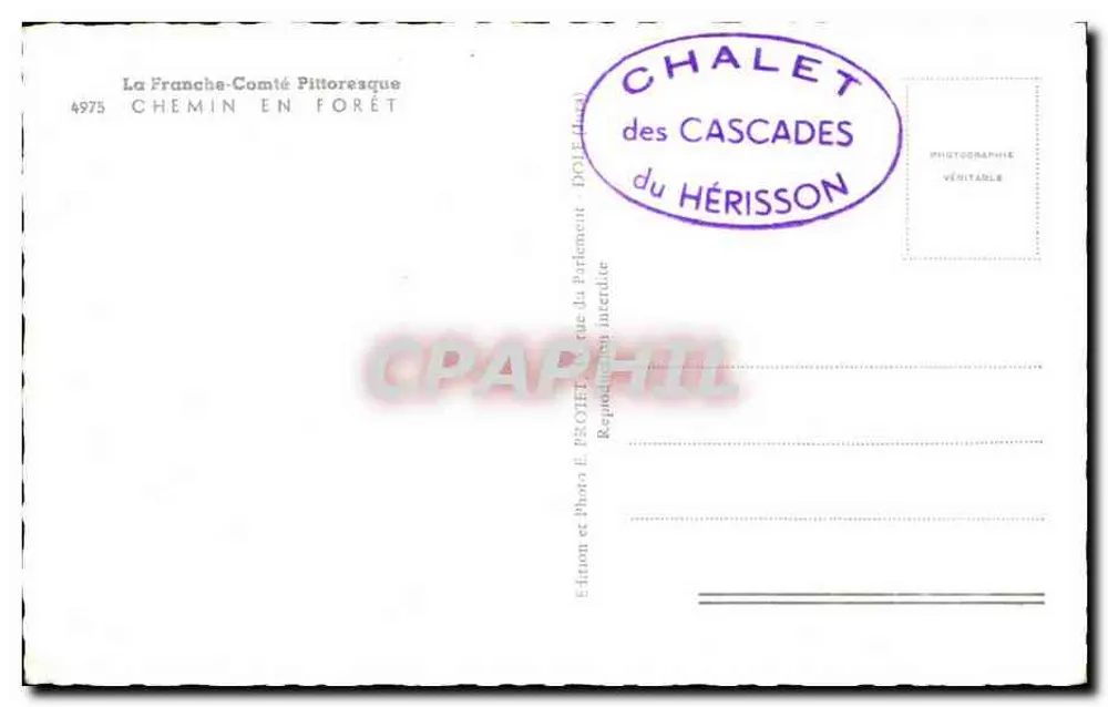 Caminho na floresta — La Franche-Comté Pittoresque — Chalet das Cataratas do Ouriço - Verso