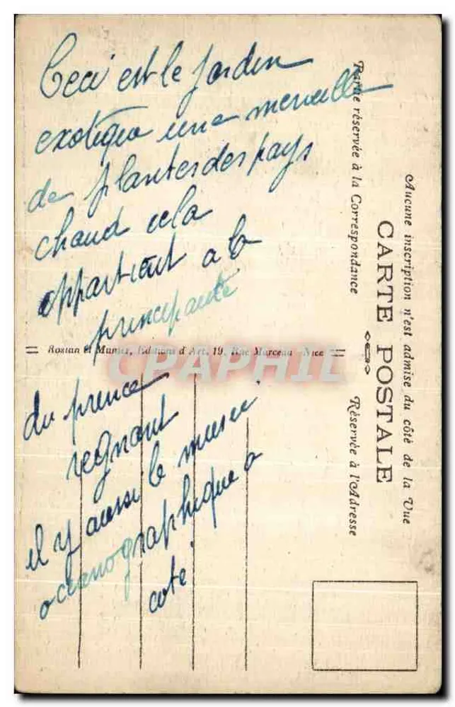 Monaco — Jardins Exóticos — editor Rostan e Mantes, n° 103 - Verso