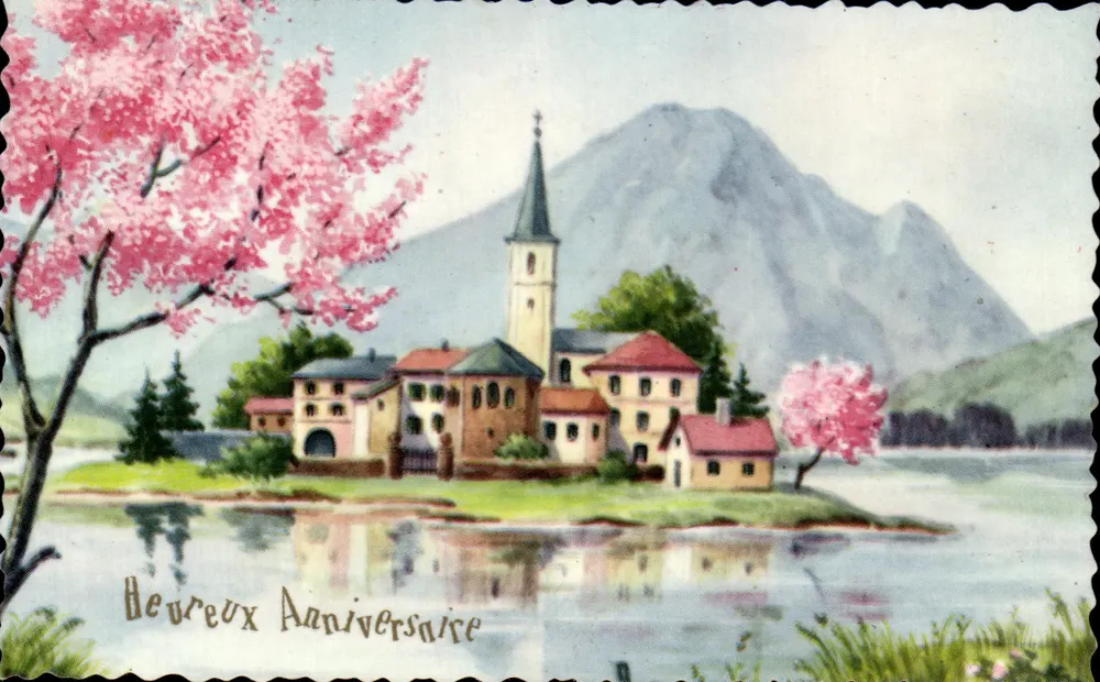 Lakeside Village with Church — Happy Birthday — Photocchion, Glacern 873 - Vorderseite