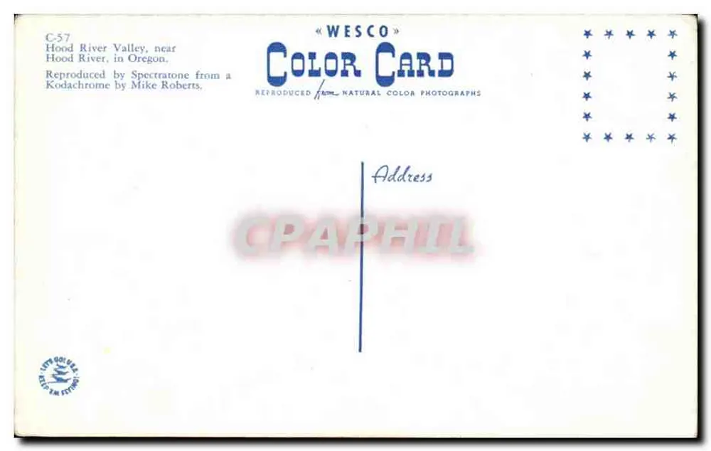 हुड नदी की घाटी, ओरेगन — हुड पर्वत की दृश्य — WESCO रंगीन कार्ड C-57 - पीछे