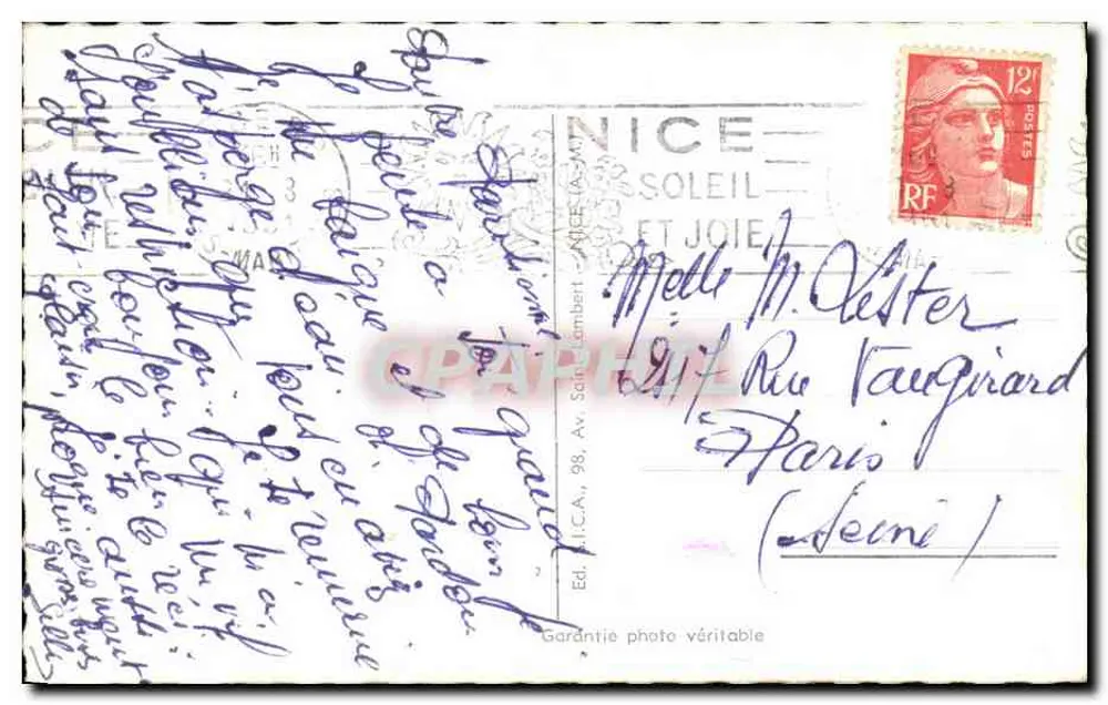 A Cascata do Castelo — Nice — Ed. Saint-Lambert - Verso
