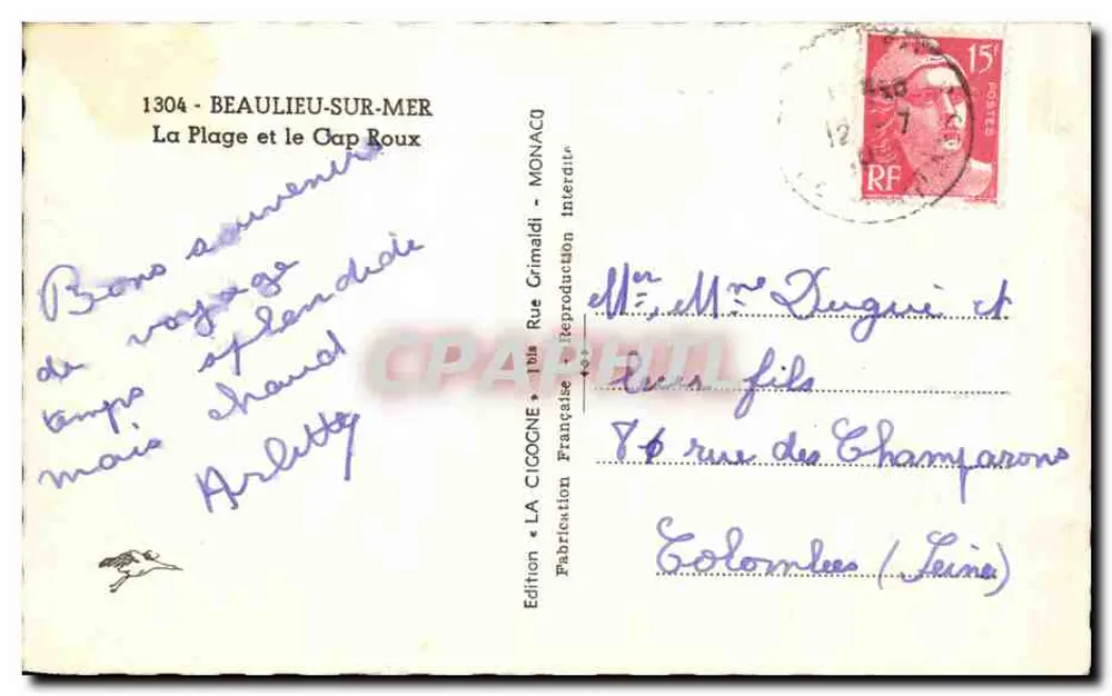 Beaulieu-sur-Mer — La Playa y el Cap Roux — Edición « La Cigogne » - Reverso