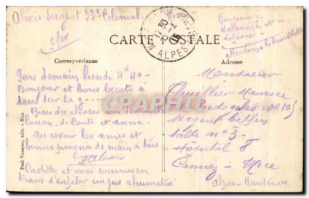 Côte d'Azur - Nice — Ein Eckbereich des öffentlichen Gartens — Paul Vasseur, Verlag n°914 - Rückseite