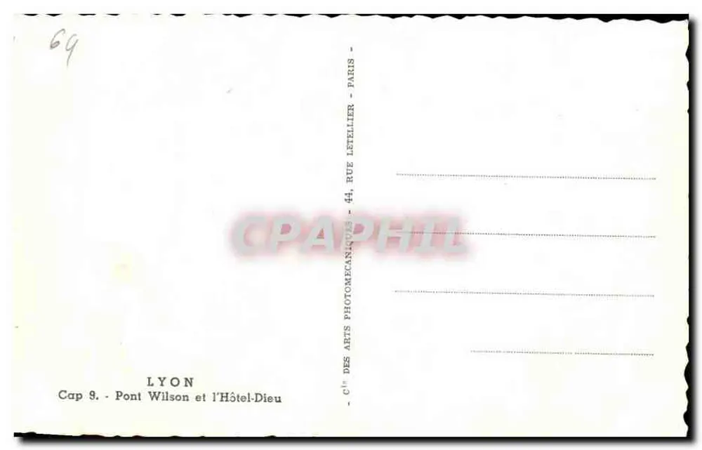 Lyon - Pont Wilson und das Hôtel-Dieu — Cap 9, Verleger Cap Photomecaniques - Rückseite