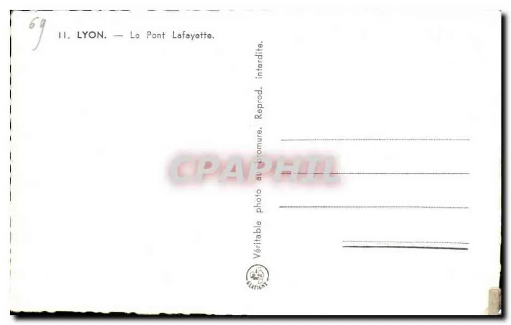 Lyon — O Ponte Lafayette — Editor Graphil, n° 69 - Verso