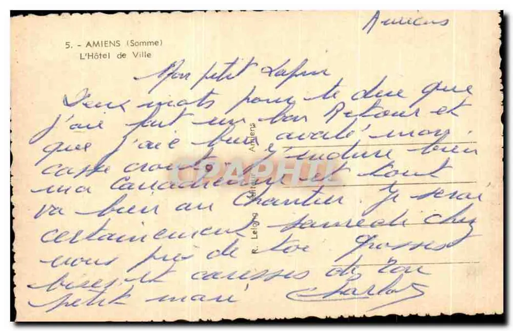 Amiens (Somme) — O Hotel de Ville — editor R. Le Long, n°5 - Verso