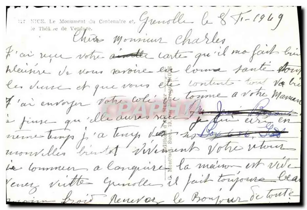 Nice — Das Theater der Grünfläche und das Denkmal des Jahrhunderts — Verlag Montluçon & Cie, Nr. 177 - Rückseite