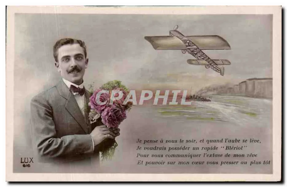 Mann mit Blume — Blériot-Flugzeug in der Luft — Verlag LUX n° 616 - Vorderseite