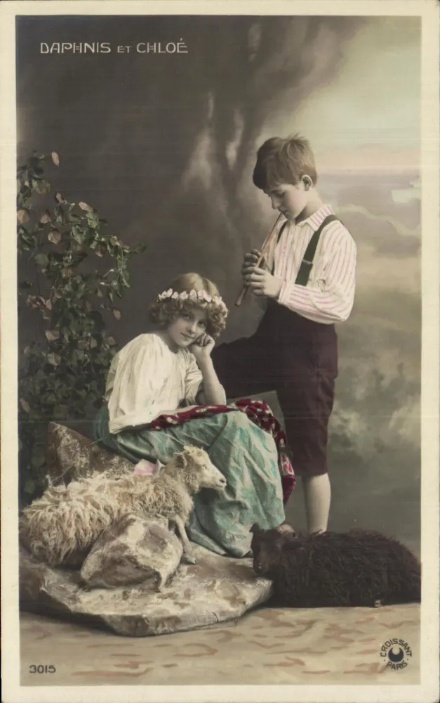 Daphnis und Chloe — pastorale Szene mit Kindern und Schafen — Verlag Croissant, Paris, Nr. 3015 - Vorderseite