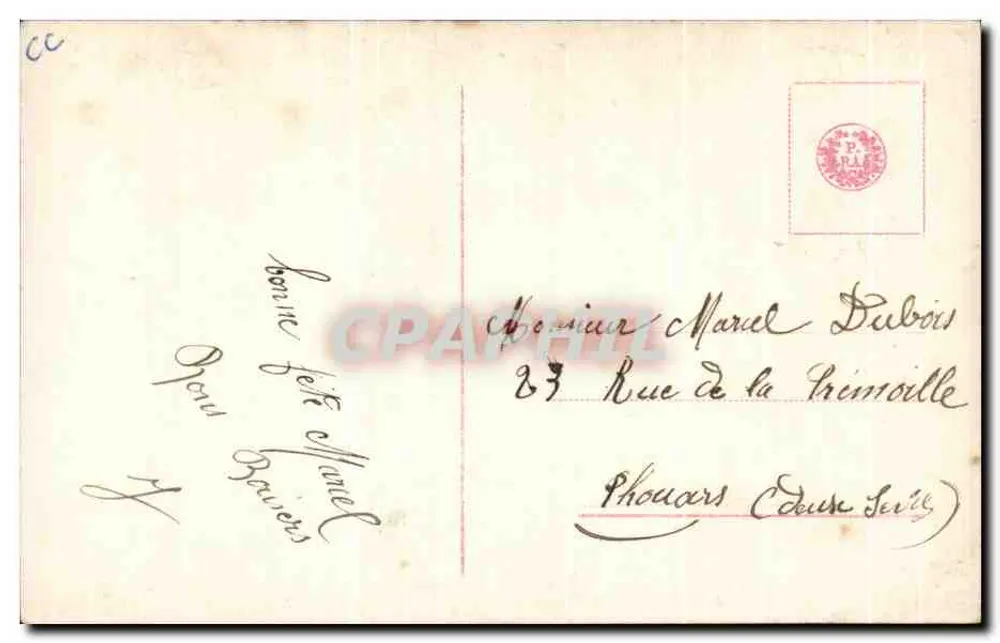 Junge Frau in Rüschenkleid — vor einem Tor mit blühenden Zweigen — Verlag C. L. C. n° 2734/4 - Rückseite