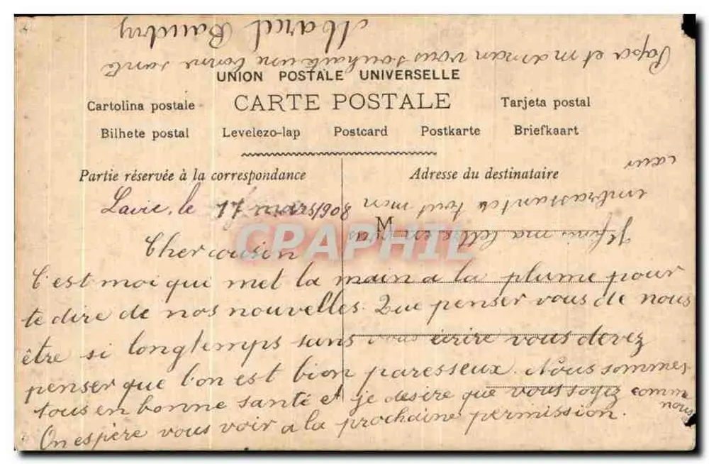 Liebendes Paar mit Blumenstrauß — Liebesbrief — Serie 642, unbekannter Verleger - Rückseite