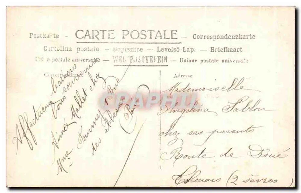 Junge Frau in einem rosa Kleid mit einem Blumenstrauß — Antike Ansichtskarte n° q.441 — Verlag WEL-POSTVEREIN - Rückseite