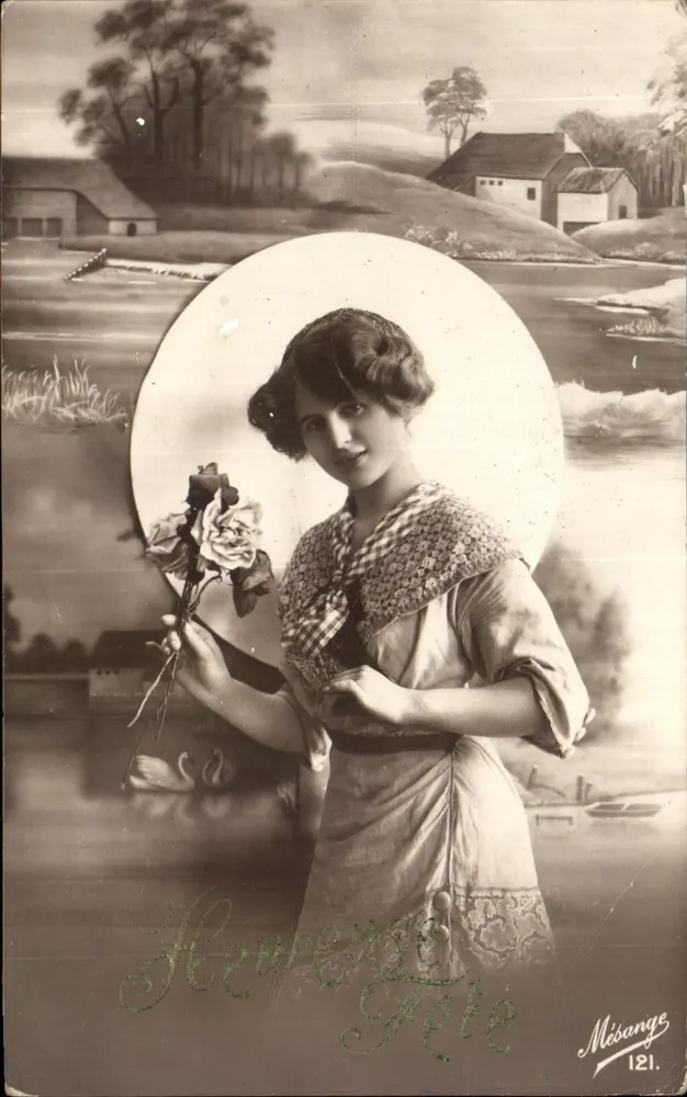 Junge Frau mit Rosen — ländliches Landschaftsbild — Mésange, n°121 - Vorderseite