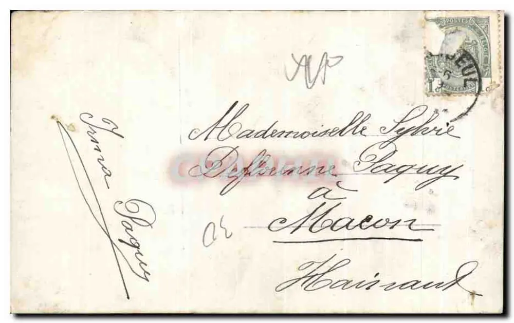 Kleine Mädchen in Schuluniform — mit Blumenstrauß und Briefumschlag — Verlag LP, Nr. 33 - Rückseite