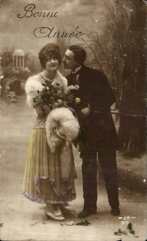 Schneeflockenpaar — Frohe Weihnachten 1917 — J.K. n° 9171 - Vorderseite
