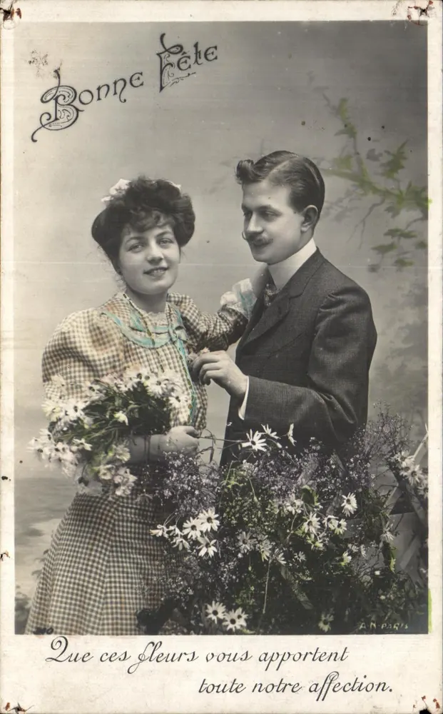 Couple avec bouquet — scène de vœux — A.N. PARIS - Vorderseite