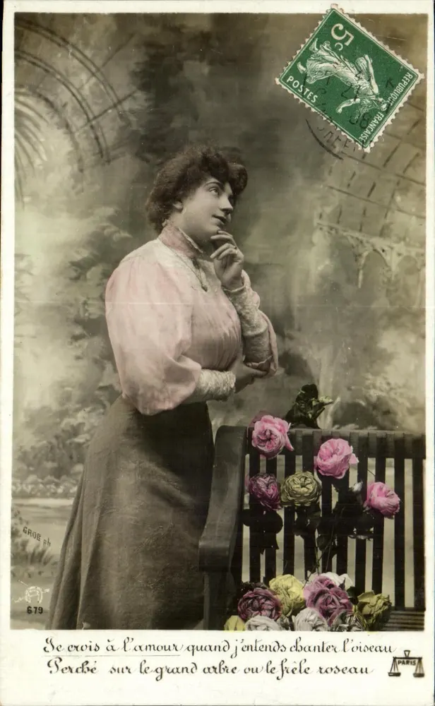 Frau mit Rose — Auf dem großen Baum, wo der zarte Vogel singt — Verlag Grob, Nr. 679 - Vorderseite