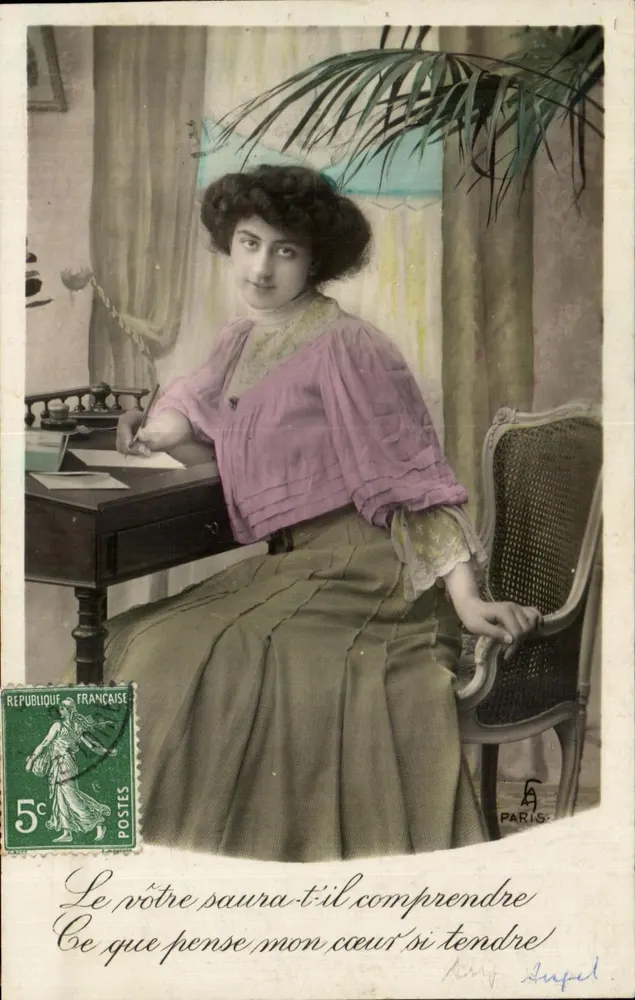 Frau am Schreibtisch — Liebesbrief — Verlag A. Lapel, Paris - Vorderseite