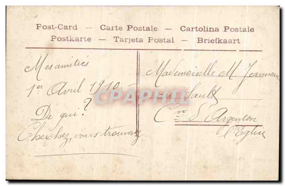 Frau auf Balkon mit Vogel — 1. April — Verlag PCP, Nr. 4525 - Rückseite