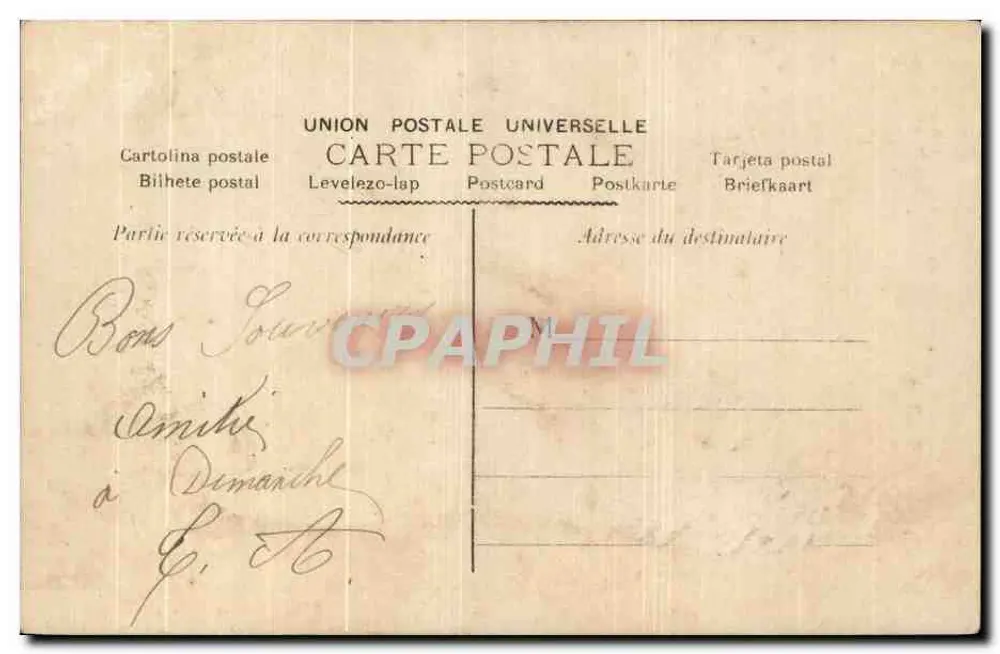 Vater mit seinem Sohn — gedruckter und handschriftlicher Text — Union Postale Universelle - Rückseite