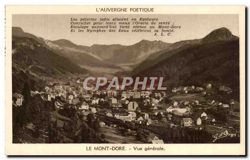 Le Mont-Dore — Vue générale — L'Auvergne Poétique, éditeur J. Gouttefangeas, n°35 - Recto