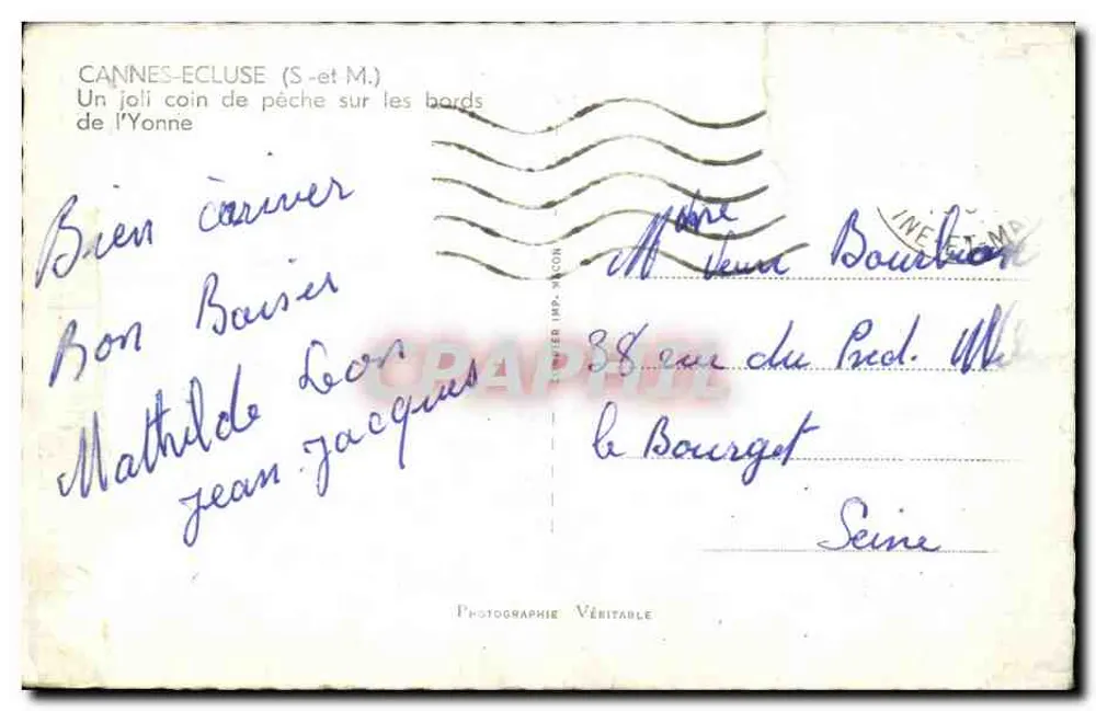 Cannes-Ecluse — Ansicht der Ufer der Yonne mit Kirche und Wasseruhr — Cimy - Rückseite