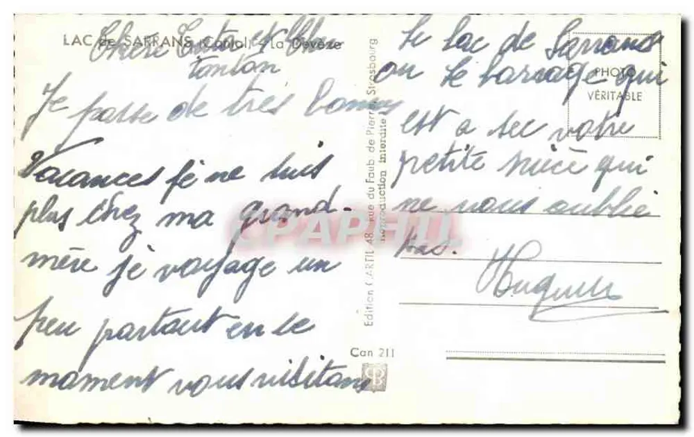 Lago de Sarrans — barragem e aldeia — Roger - Verso