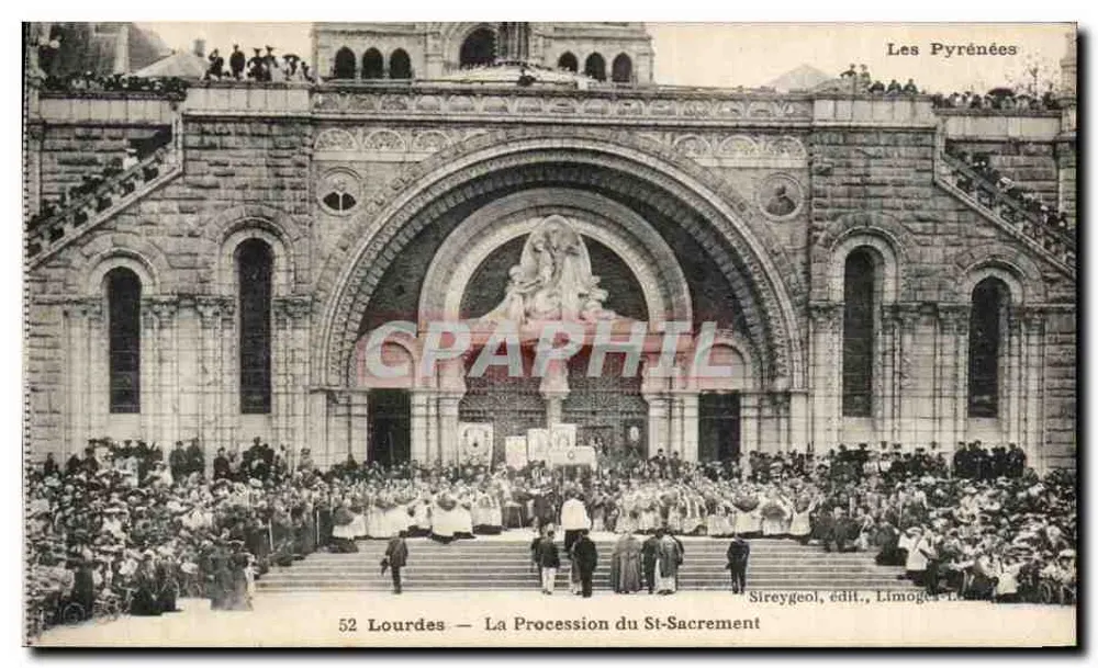 Lourdes — A Procissão do Santo Sacramento — Sireygeol, editor, Limoges - Frente