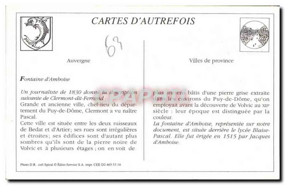 Clermont-Ferrand - A Fonte de Amboise — P. Julio, editor, Clermont-Ferrand - Verso