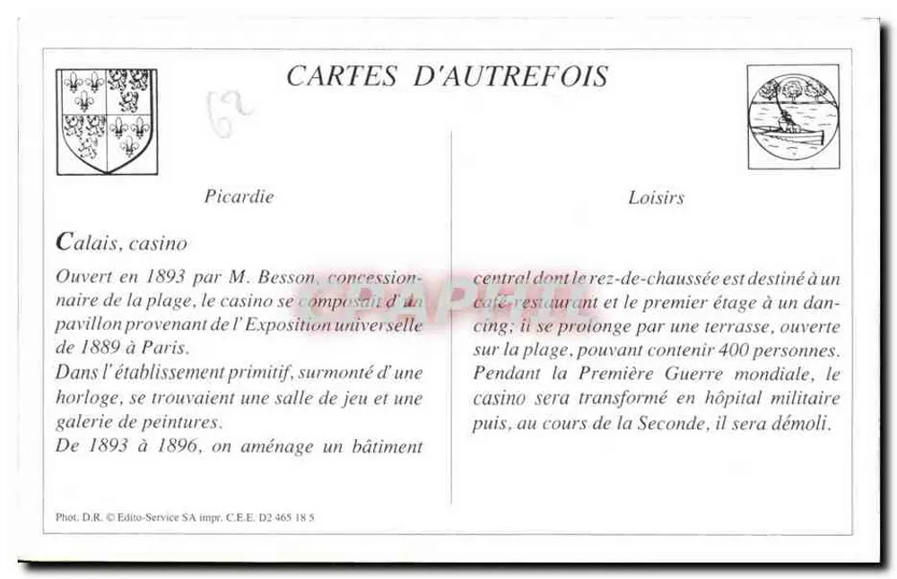Calais — O Casino — Novo - Verso