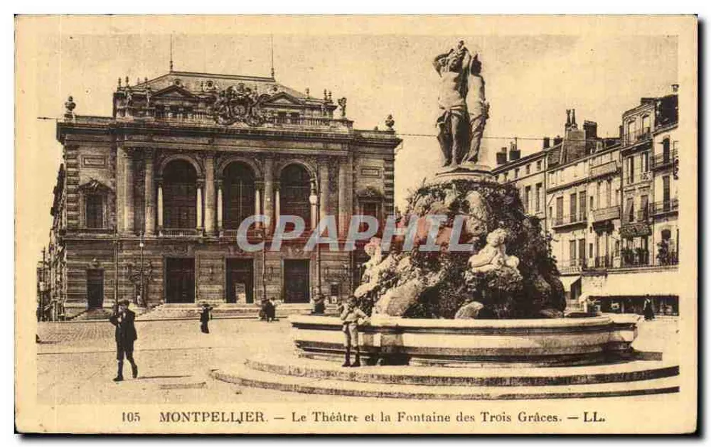 Montpellier — Das Theater und die Fontäne der Drei Grazien — LL. — n° 105 - Vorderseite