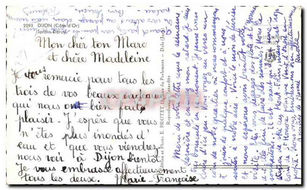 Jardim d'Or - Dijon (Côte-d'Or) — vista da fonte — editor Graphithi, n° 2093 - Verso