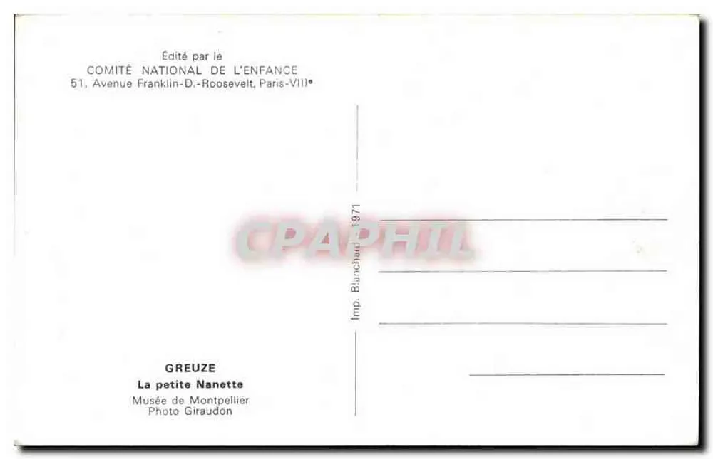 Kleine Nanette — Gemälde von Greuze — veröffentlicht vom Nationalen Komitee für Kindheit - Rückseite