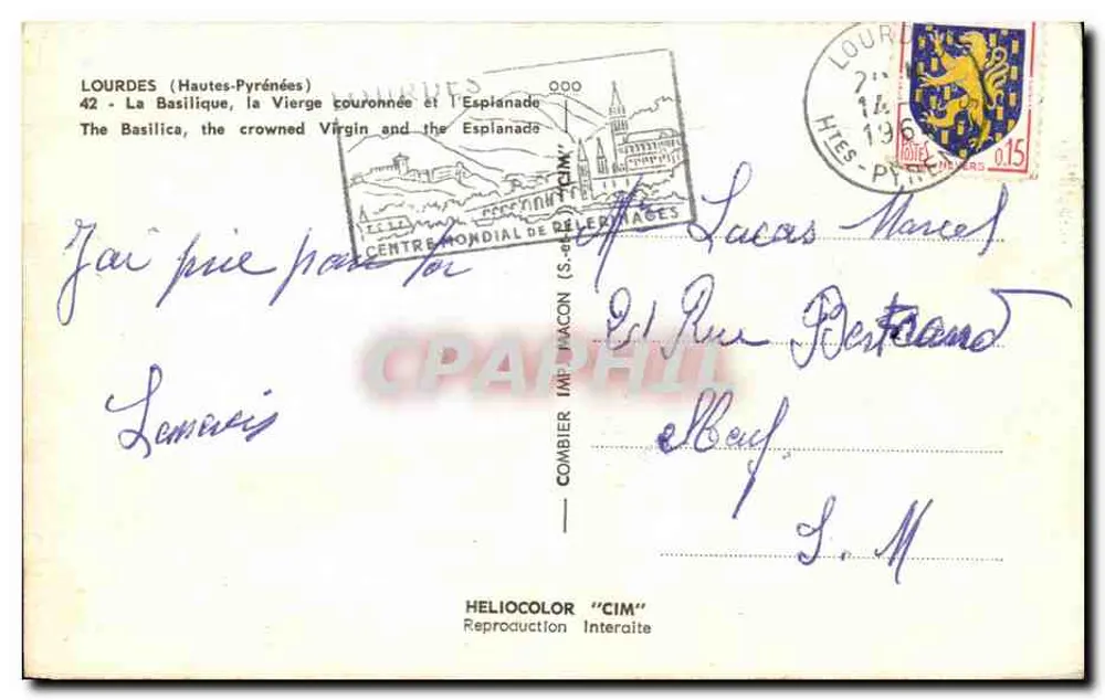 Lourdes — Die Basilika, die gekrönte Jungfrau und die Espianade — Héliocolor 'CIM' n°42 - Rückseite