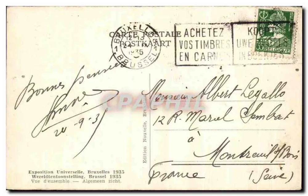 Exposição Universal de Bruxelas 1935 — Vista geral — Edição Nova, Bruxelas - Verso
