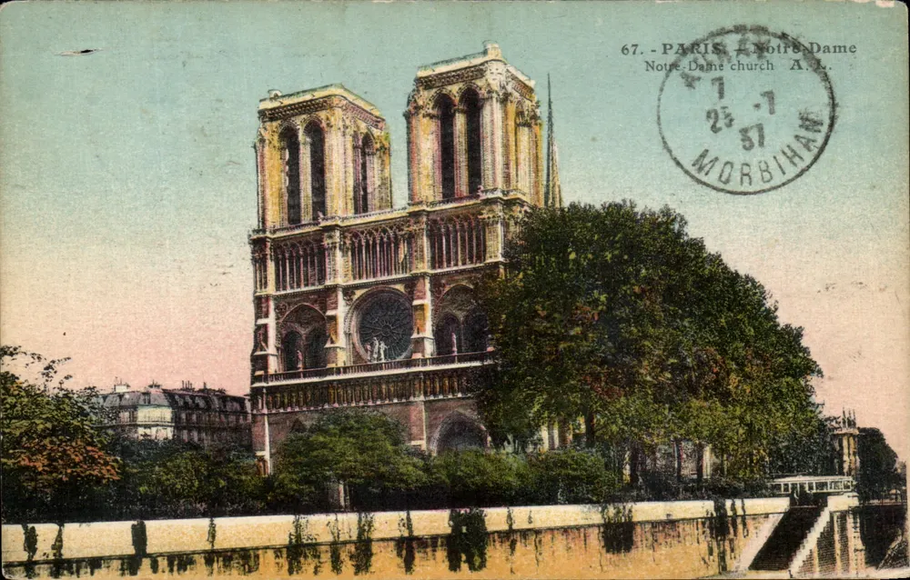 Paris - Notre-Dame church — vue de la façade et du fleuve, éditeur A.A. n°67 - Frente