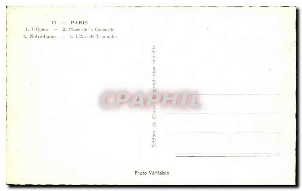 París — Cuatro monumentos — Ediciones del Globe - Reverso