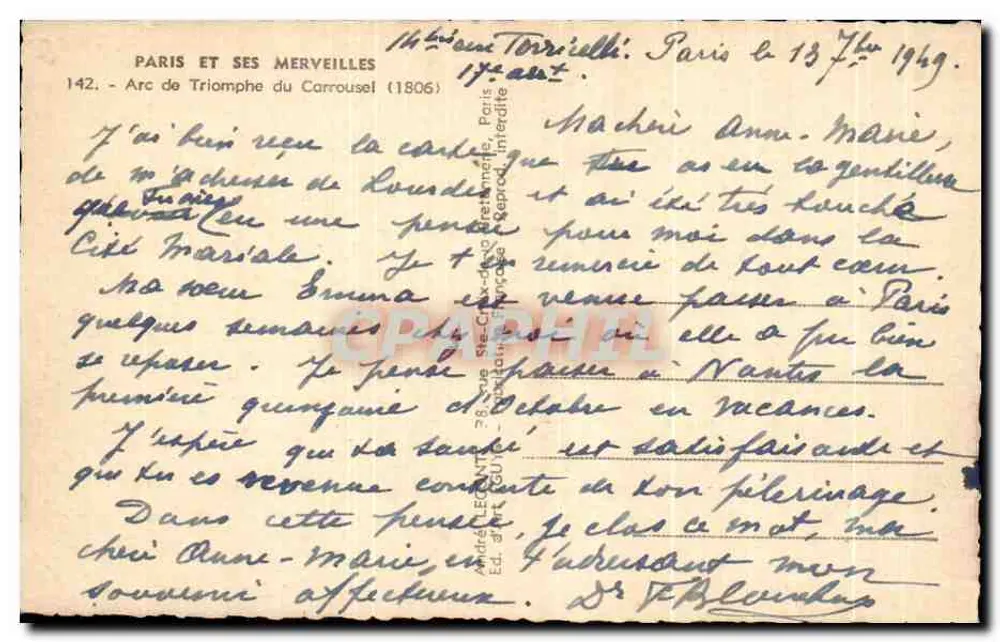 Arc de Triomphe du Carrousel — Paris — Verleger Fuy, Nr. 142 - Rückseite