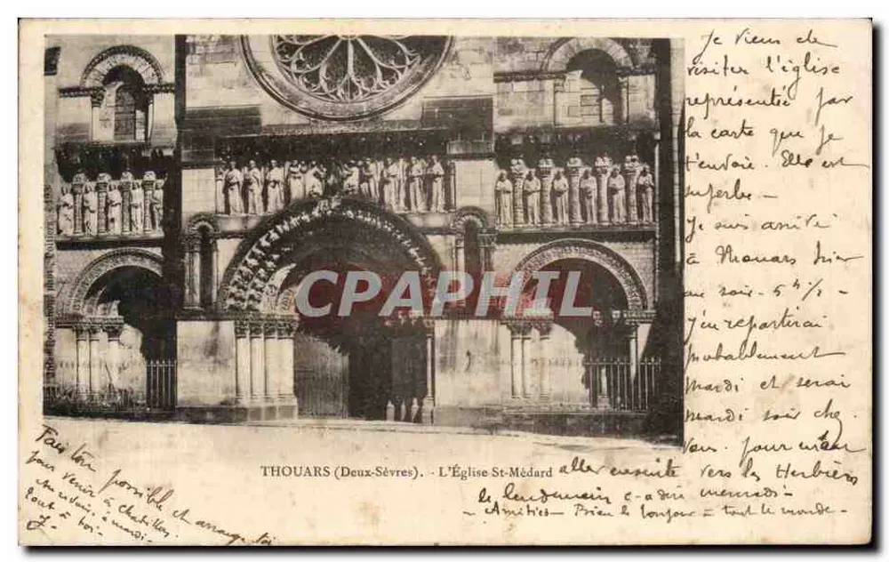 Thouars (Deux-Sèvres) — A Igreja de São Médard — editor anônimo, número de série não visível - Frente