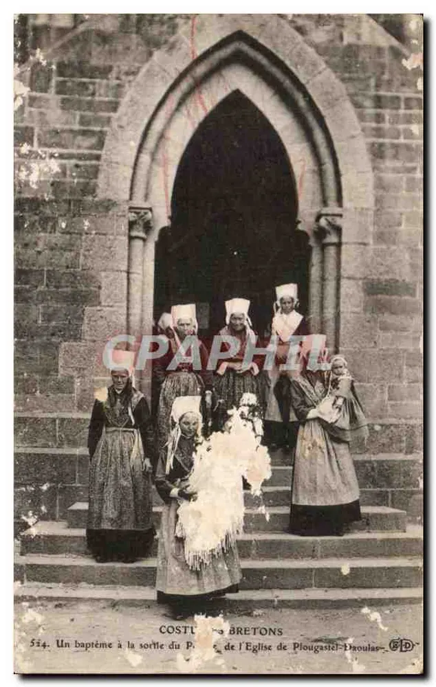 Bretone Kleidung — Ein Taufritual vor der Kirche von Plougasnél-Plououlas — Verlag: C.D. n° 514 - Vorderseite
