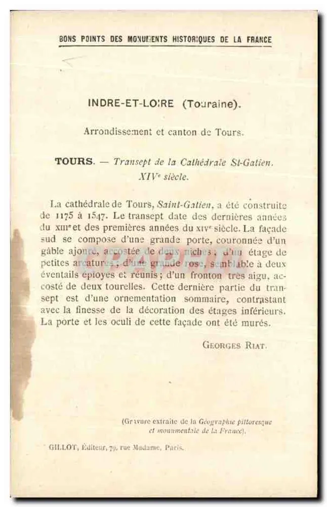 Tours (Indre-et-Loire) — Catedral de Saint-Gatien, Trânsito S. — Editor Gillot, 1ª Série - Verso