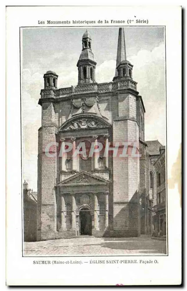 Saumur (Maine-et-Loire) — Igreja de São Pedro. Fachada O. — Les Monuments historiques de la France (1ère Série) - Frente