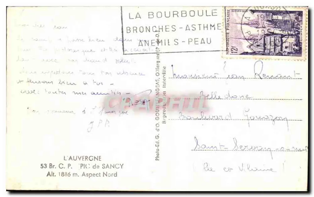 La Bourboule — Vista do Pic de Sancy — G.d'O. Photo-Ed. G. d'O. Ollier - Verso