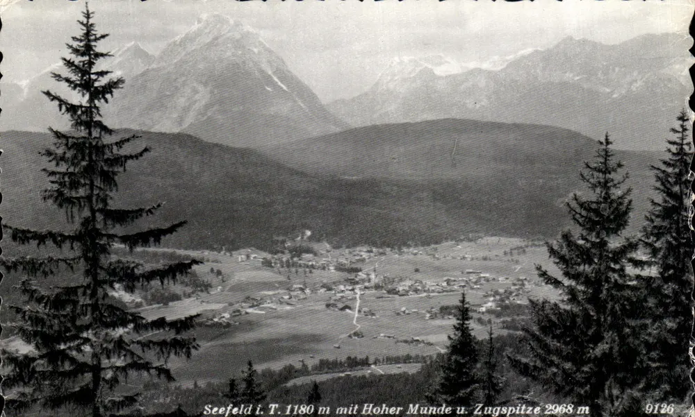 Seefeld i. T. 1180 m mit Hoher Munde u. Zugspitze 2968 m — Tyrolia — n° 9126 - Awers