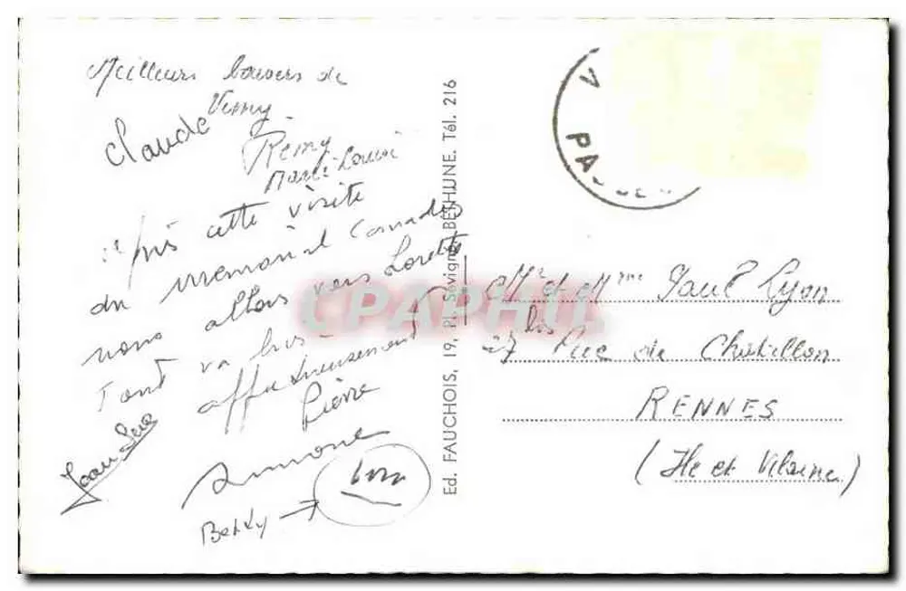 Figure héroïque du Canada — Le Mémorial Canadien — Souvenir de Vimy — Fauchois - Verso