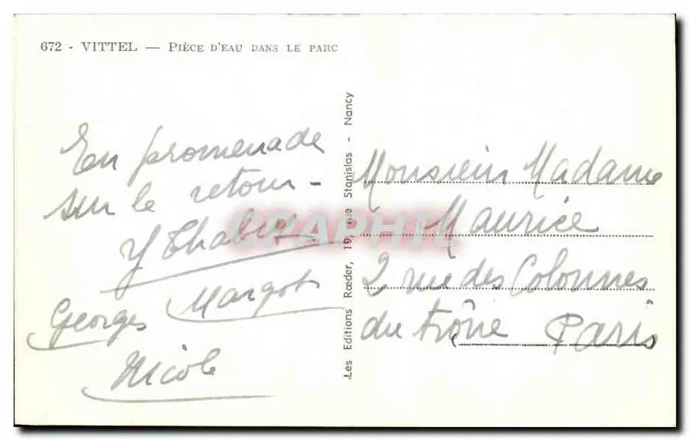 Vittele — Pequena lagoa no parque — Les Éditions Reeder, Nancy - Verso