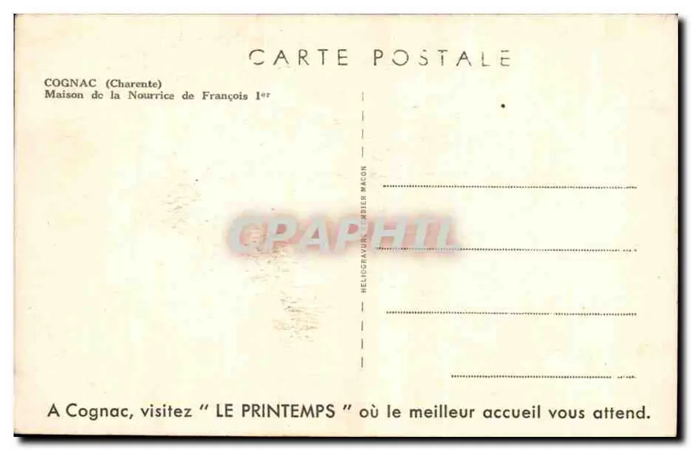 Cognac — Haus der Nähre von François 1er — Heliogravure Cimier Macon - Rückseite